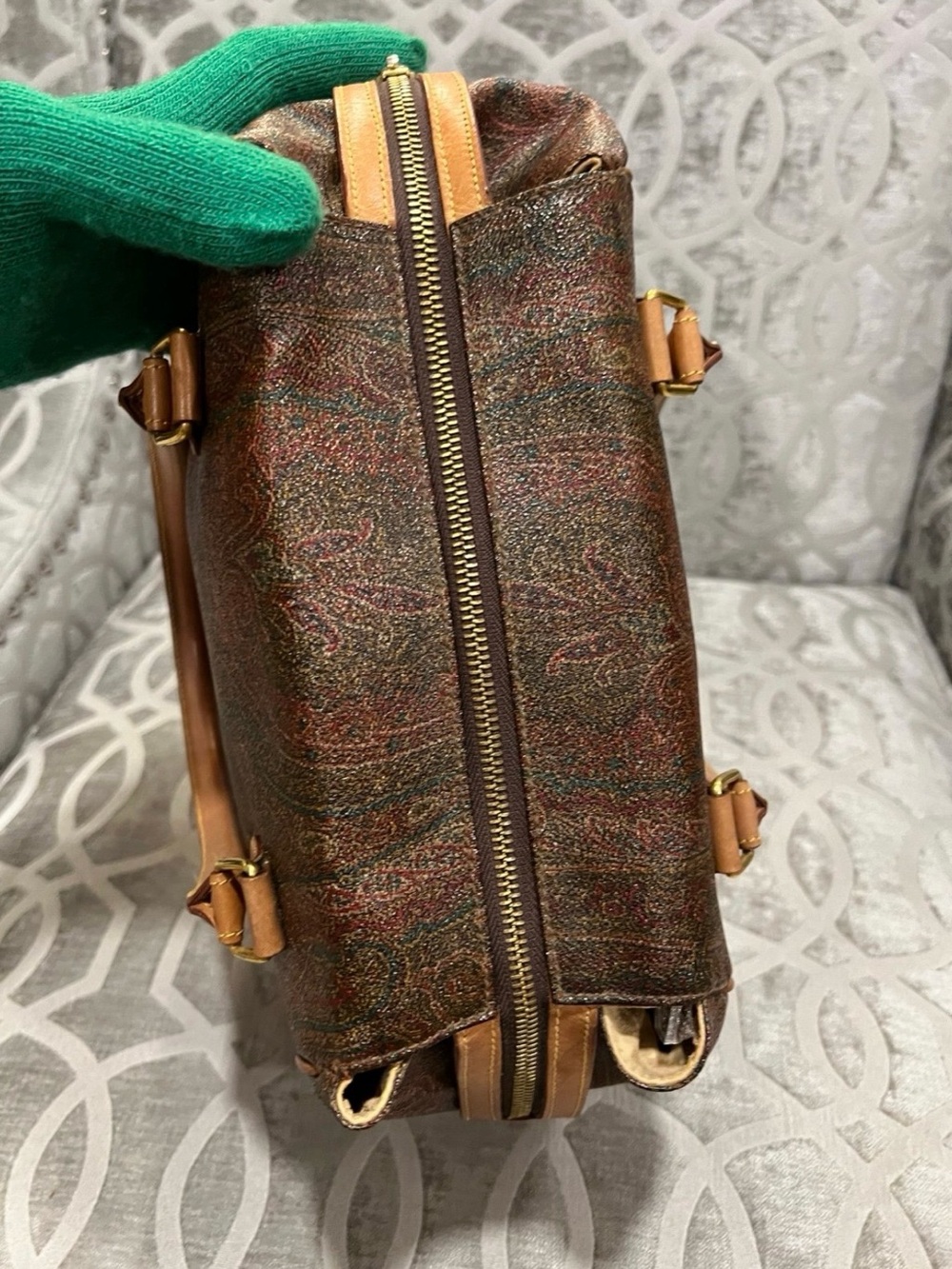Etro Milano Paisley Satchel Leather Trim Top Handle Bag Italy - Picture 8 of 11